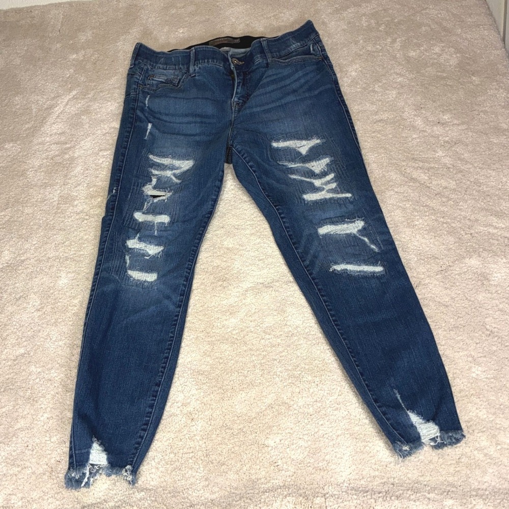 Torrid Dark Wash Bombshell Skinny Jeans - 16R - Raw Hem Distressed Look